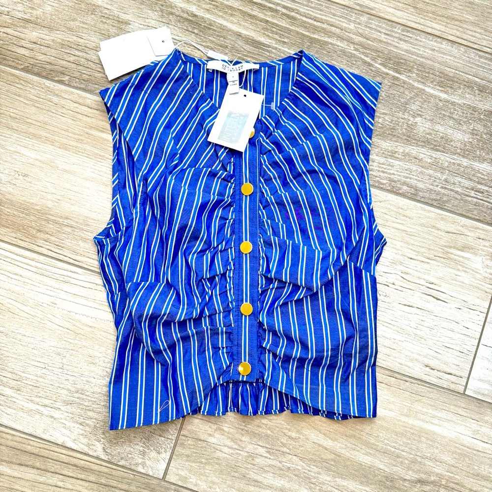 DEREK LAM 10 CROSBY Ruched Blue Crop Size Xs